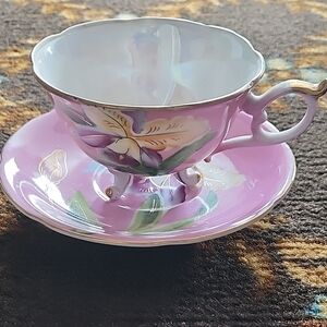Charming Pink and Gold Floral Teacup and Saucer
